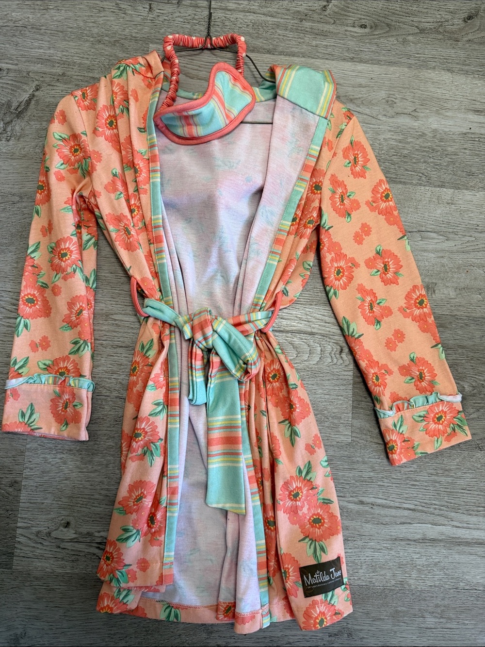 Matilda Jane Coral Floral Hooded Robe with Striped Tie